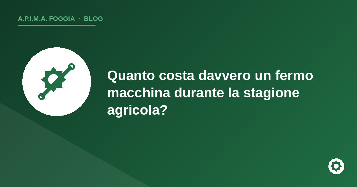 Copertina articolo: quanto costa un fermo macchina in agricoltura - APIMA Foggia